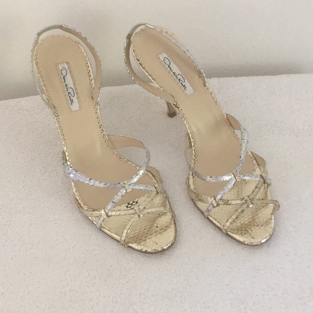 Oscar de la rents gold/silver heels